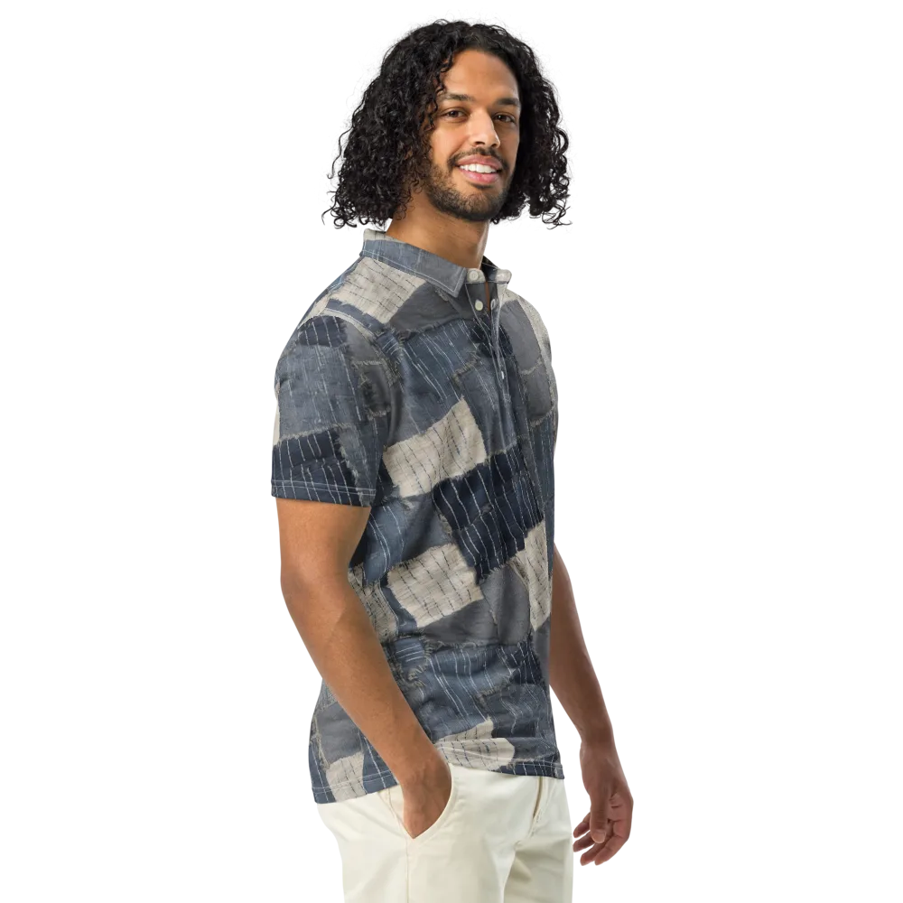 Indigo Mending on Men's Slim Fit Polo Shirt — Right Front