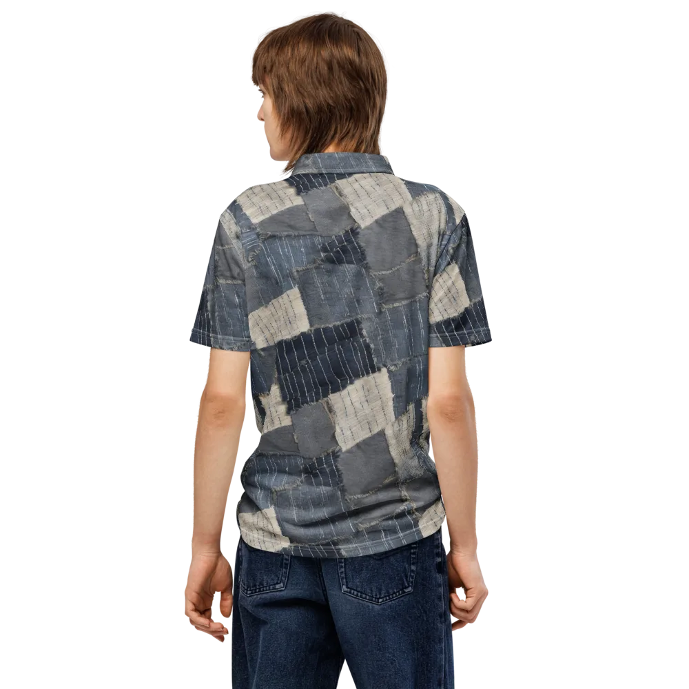 Indigo Mending on Men's Slim Fit Polo Shirt — Back