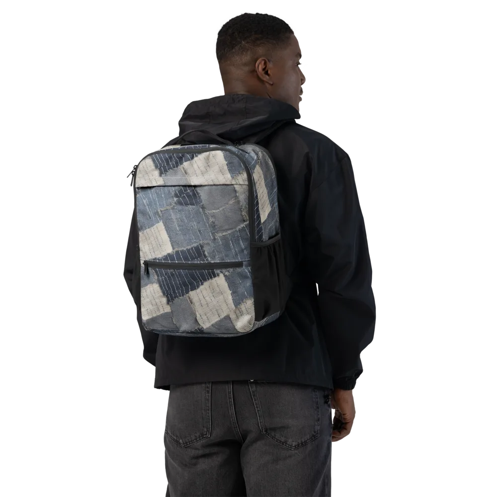 Indigo Mending on Utility Backpack — Back