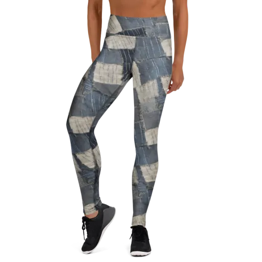 Indigo Mending on a Yoga Leggings