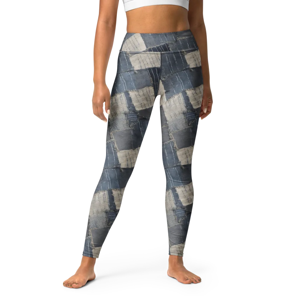 Indigo Mending on Yoga Leggings — Front