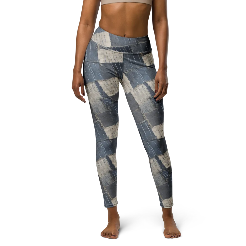 Indigo Mending on Yoga Leggings — Front