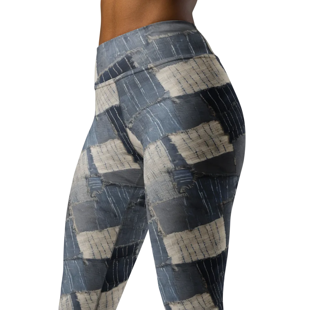 Indigo Mending on Yoga Leggings — Left Front