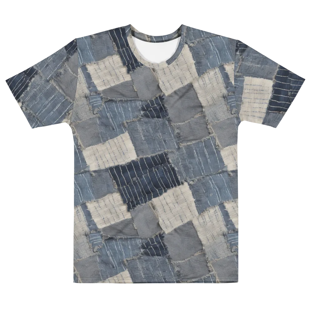 Indigo Mending on Men's Cotton Crew Neck T-Shirt — Front