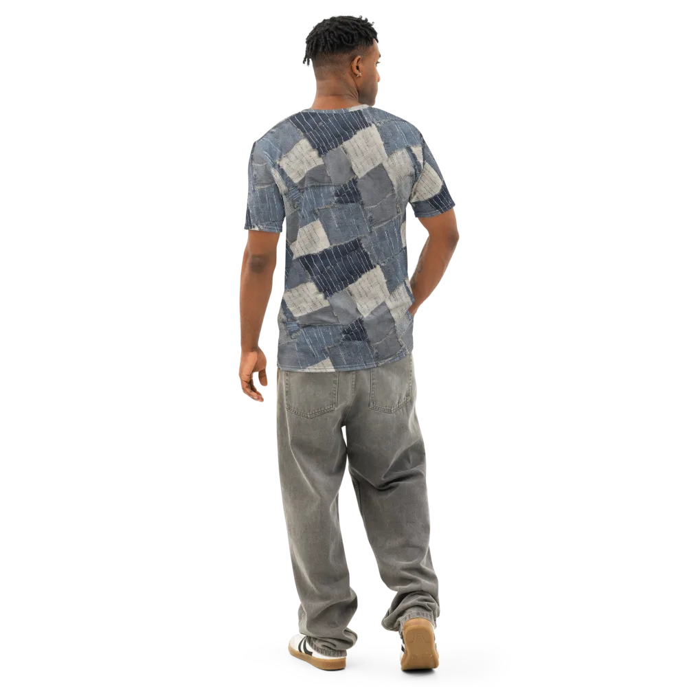 Indigo Mending on Men's Cotton Crew Neck T-Shirt — Back
