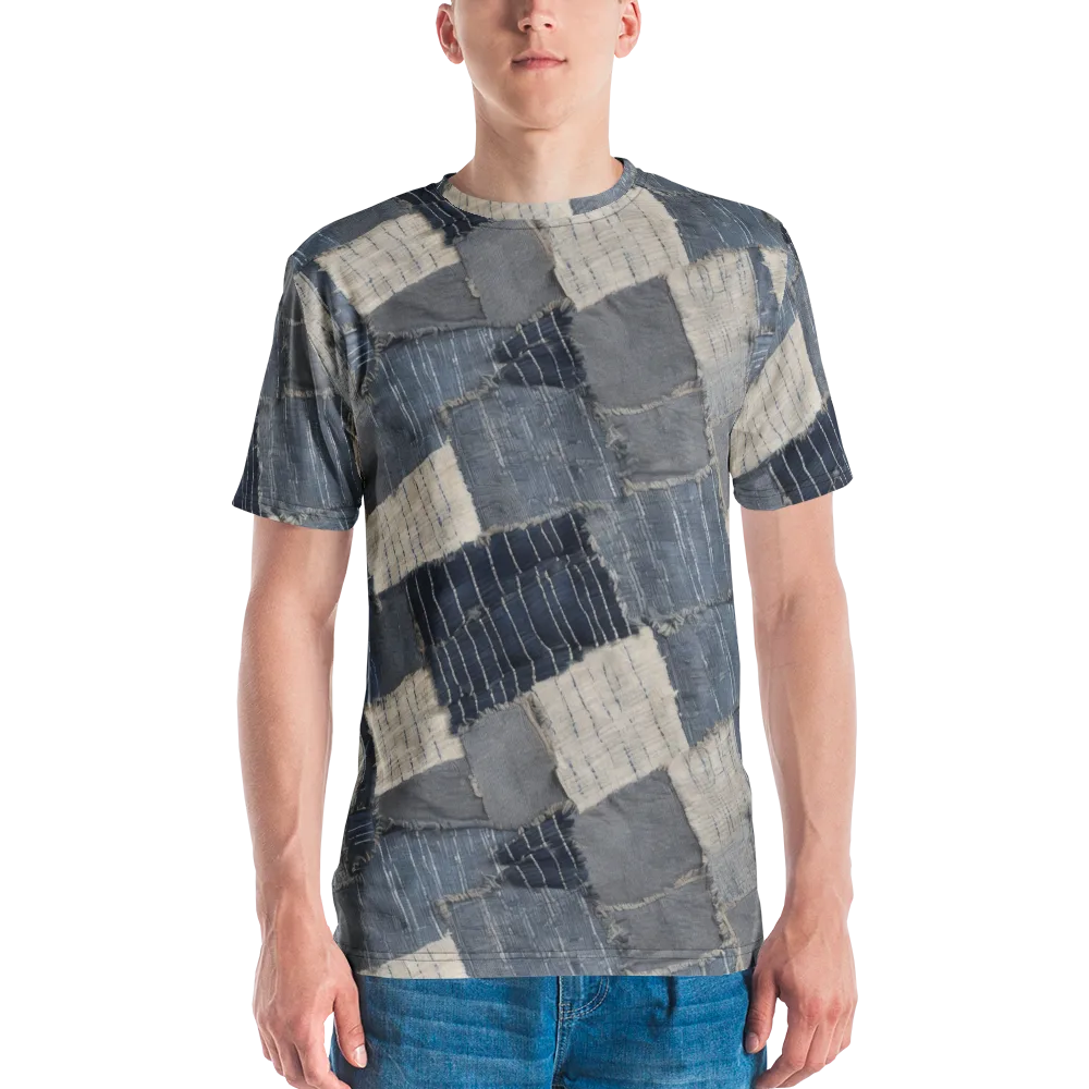 Indigo Mending on Men's Crew Neck T-Shirt — Front