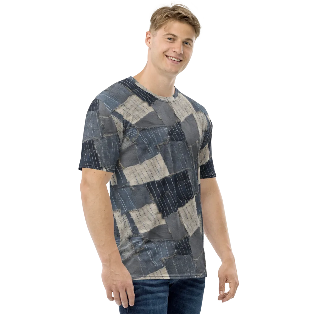 Indigo Mending on Men's Crew Neck T-Shirt — Right