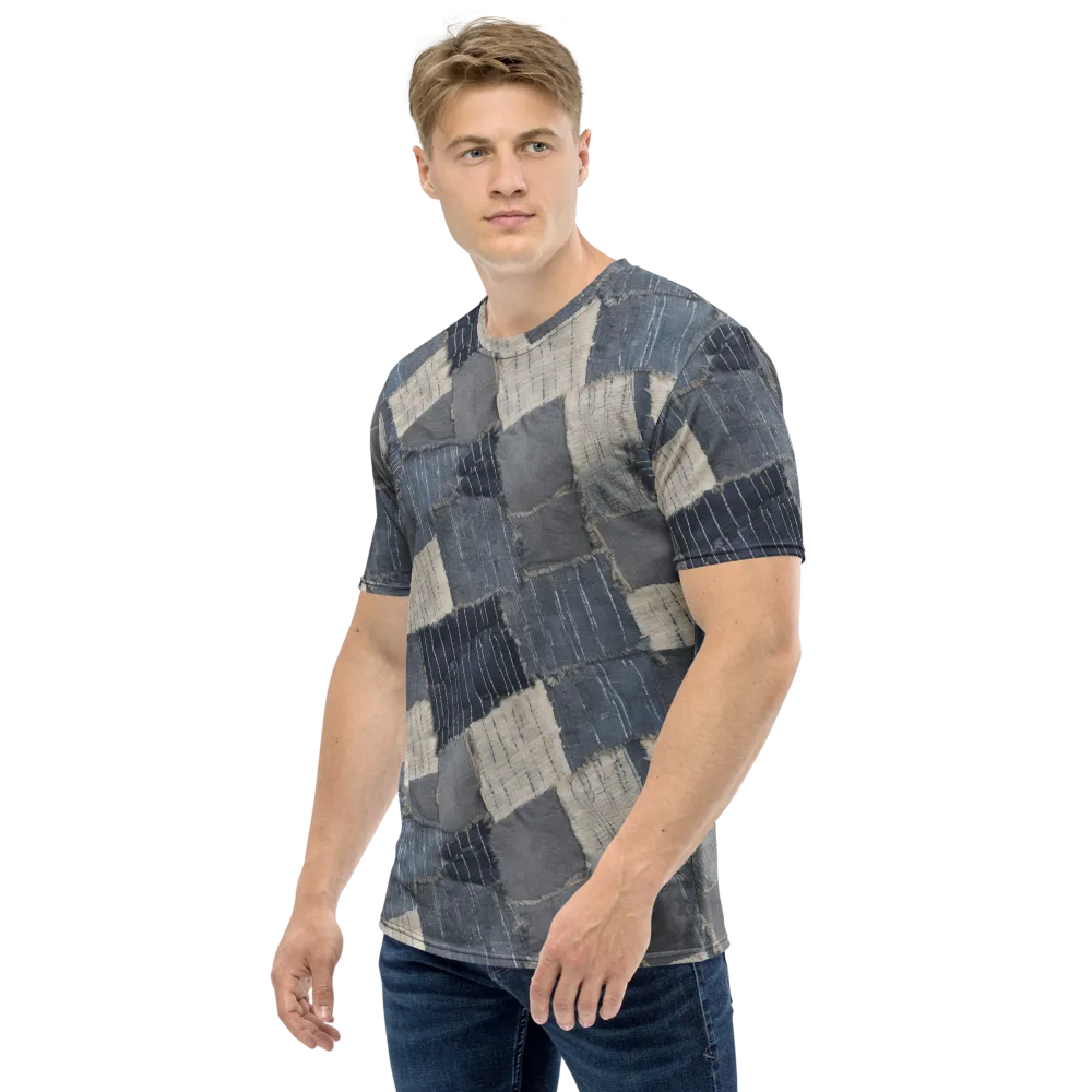 Indigo Mending on Men's Crew Neck T-Shirt — Left