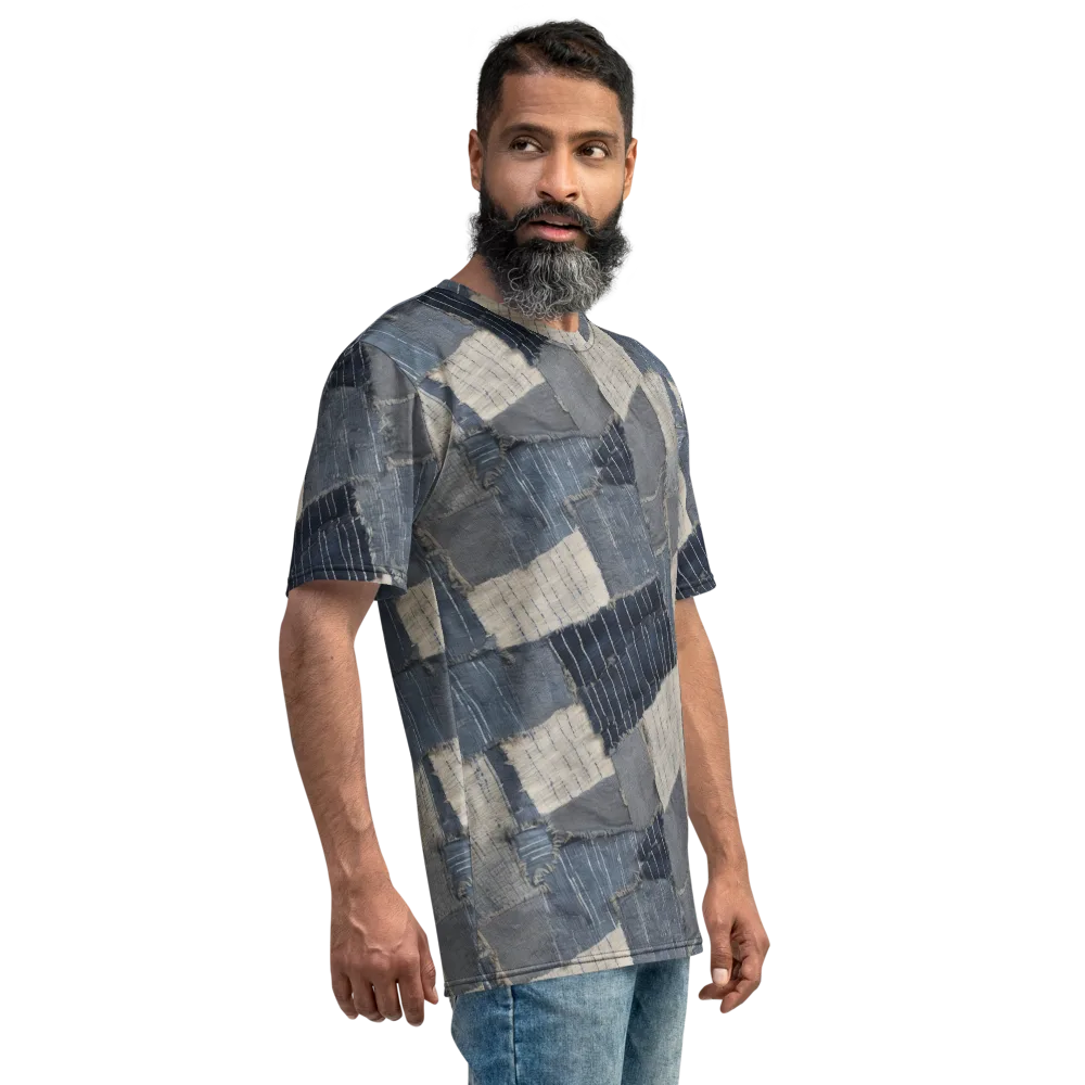 Indigo Mending on Men's Crew Neck T-Shirt — Right
