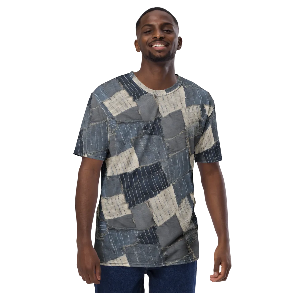 Indigo Mending on Men's Crew Neck T-Shirt — Front