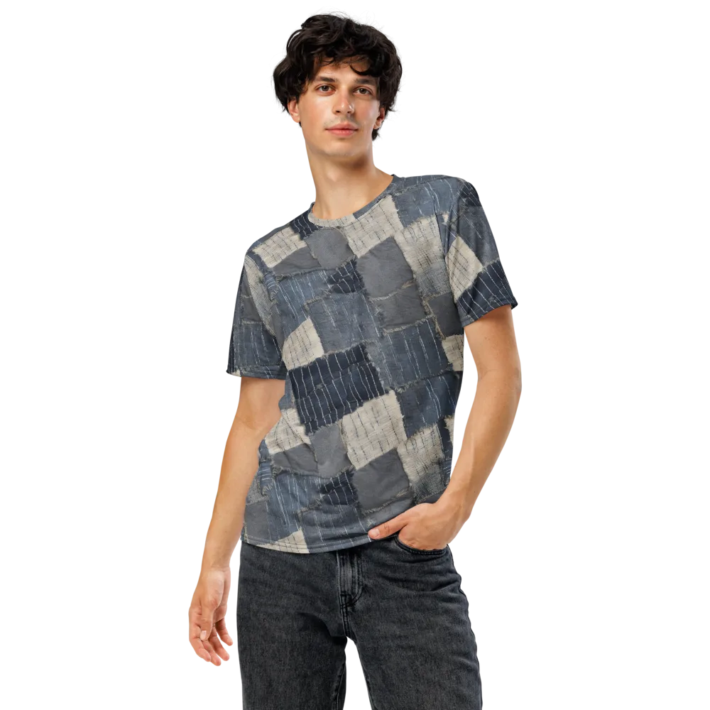 Indigo Mending on Men's Crew Neck T-Shirt — Front