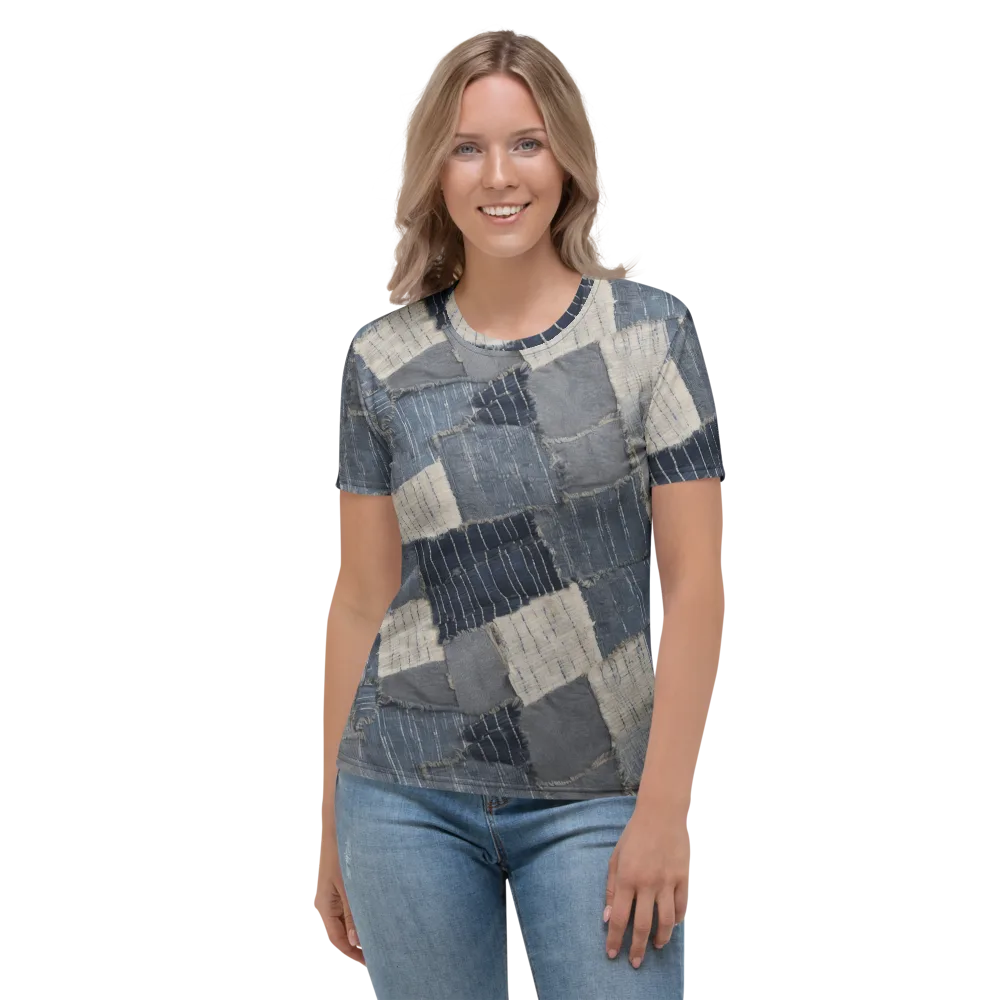Indigo Mending on Women's Crew Neck T-Shirt — Front