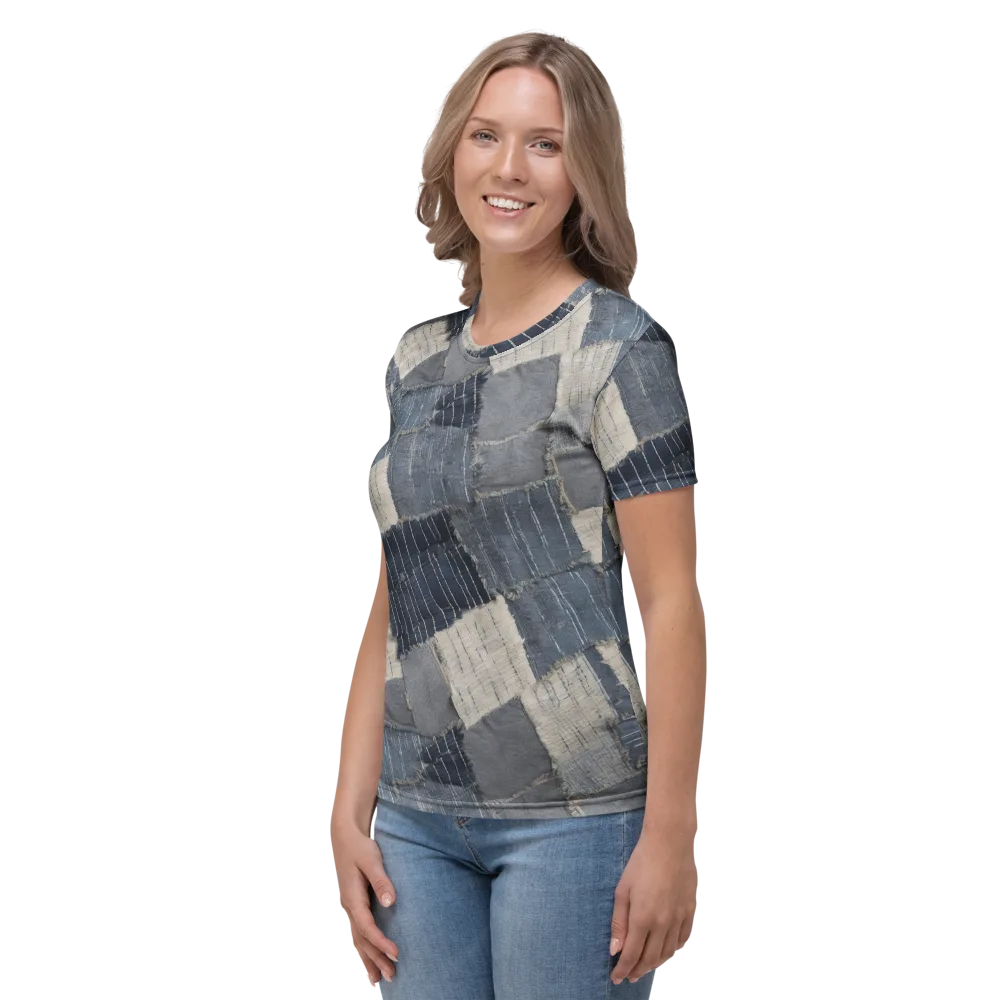 Indigo Mending on Women's Crew Neck T-Shirt — Left