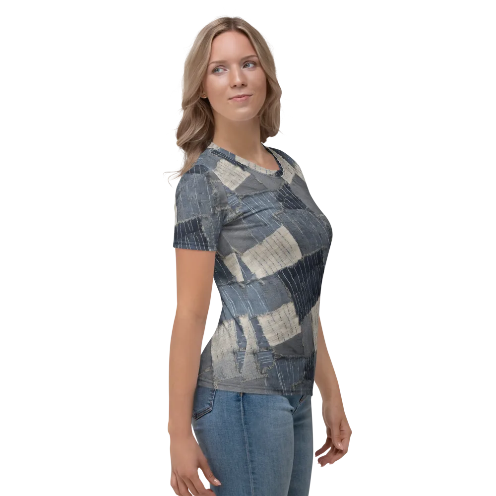Indigo Mending on Women's Crew Neck T-Shirt — Right