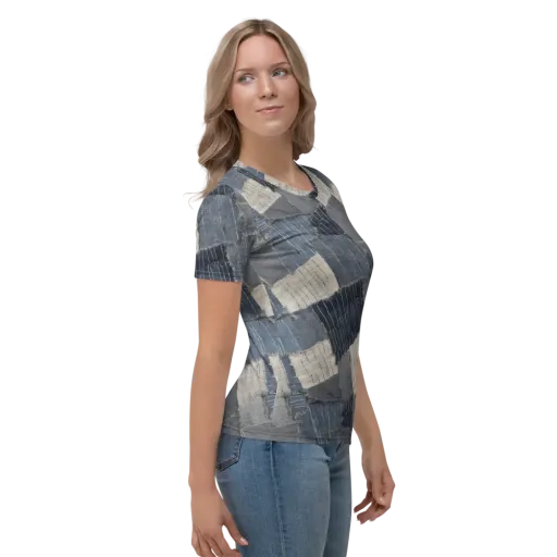 Indigo Mending on a Women's Crew Neck T-Shirt