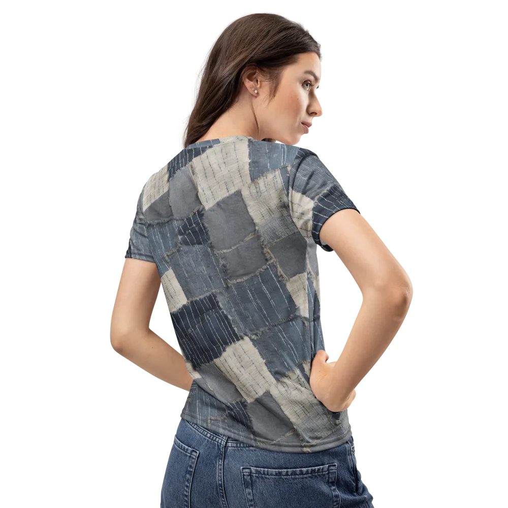 Indigo Mending on Women's Crew Neck T-Shirt — Back
