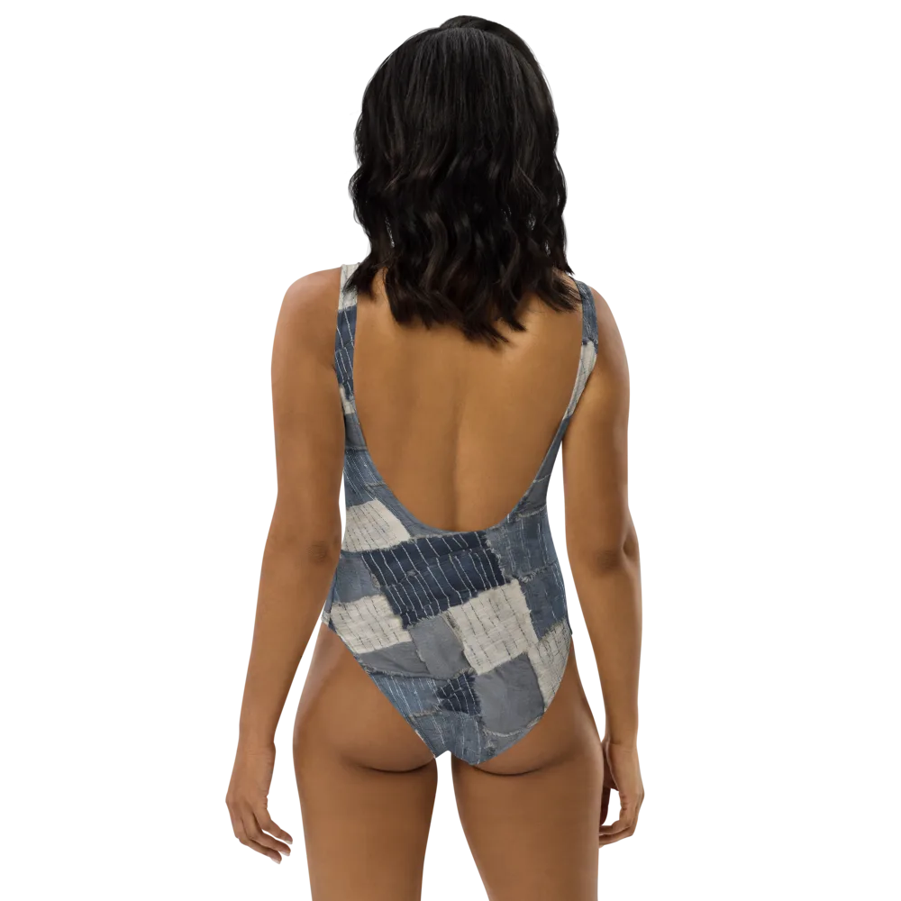 Indigo Mending on One-Piece Swimsuit — Back
