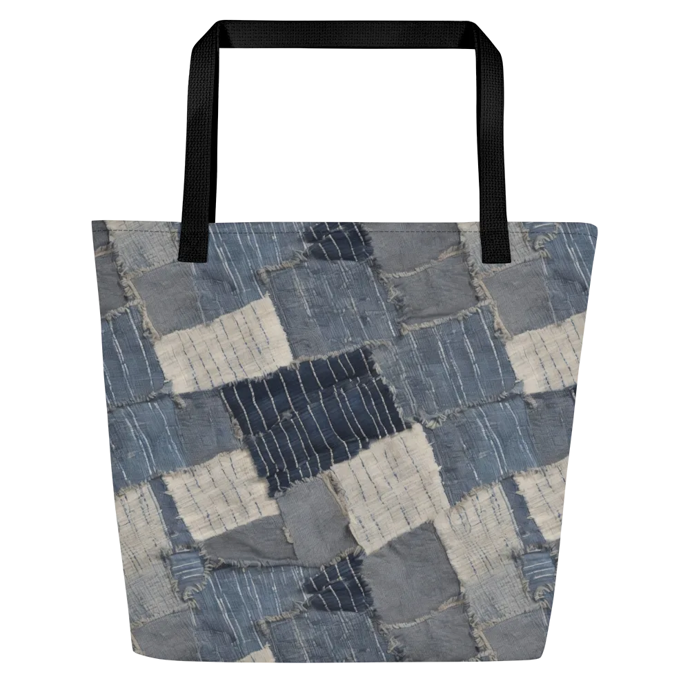 Indigo Mending on Large Tote Bag W/ Pocket — Front
