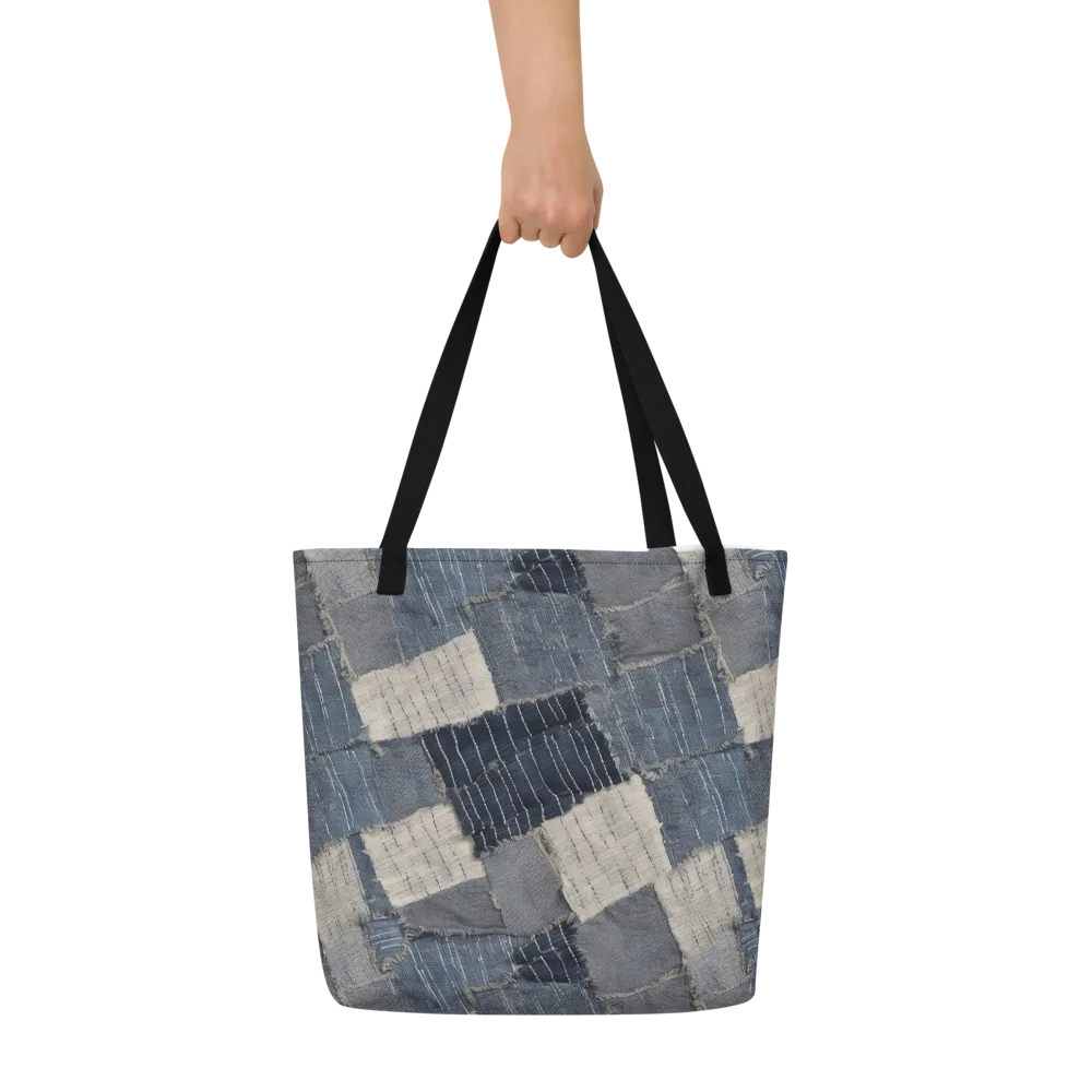 Indigo Mending on Large Tote Bag W/ Pocket — Front