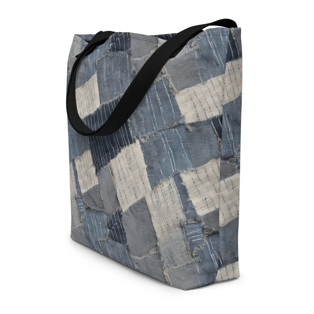 Indigo Mending on Large Tote Bag W/ Pocket — Front