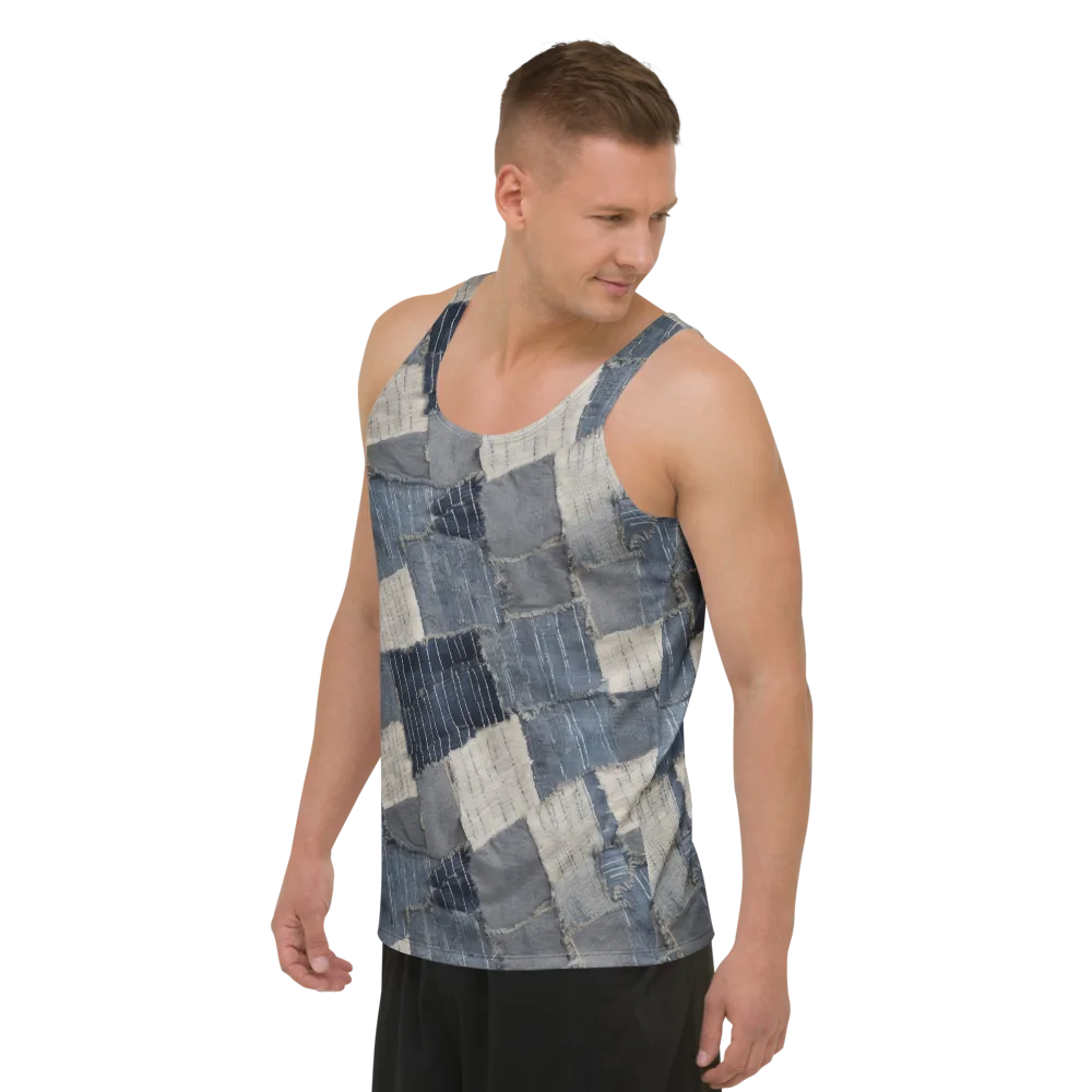 Indigo Mending on Men's Tank Top — Left Front