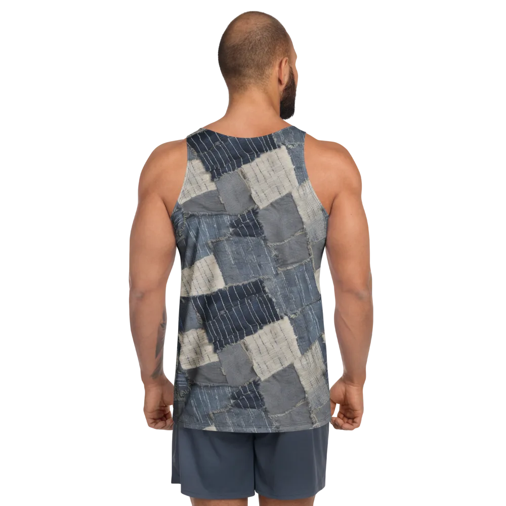 Indigo Mending on Men's Tank Top — Back