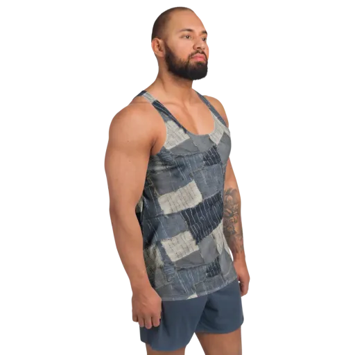 Indigo Mending on a Men's Tank Top
