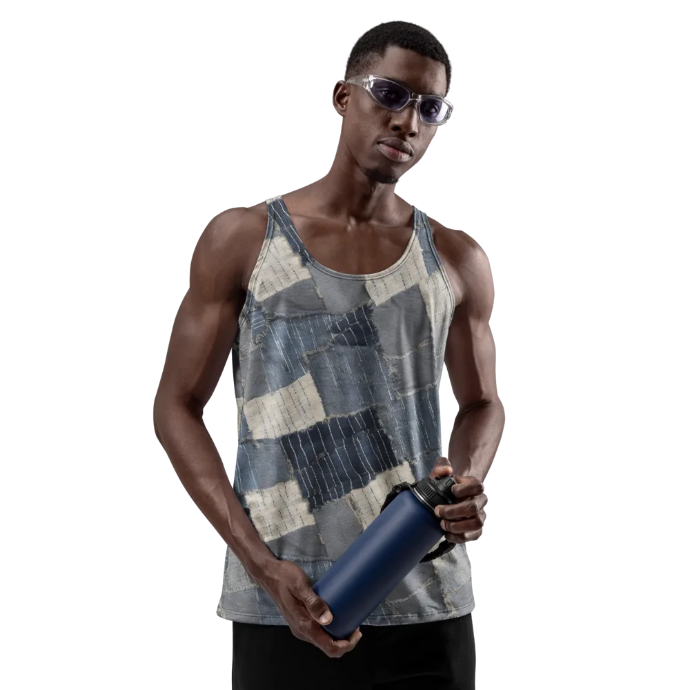 Indigo Mending on Men's Tank Top — Front