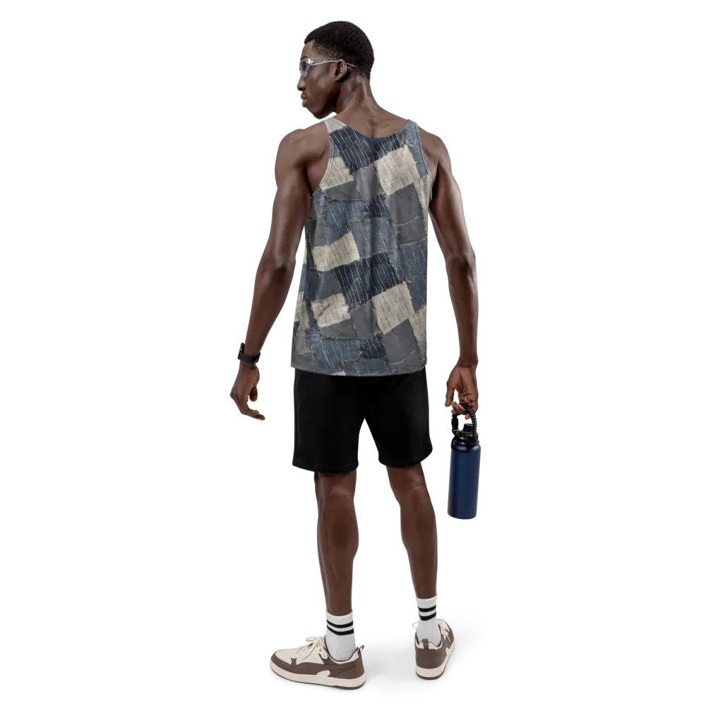 Indigo Mending on Men's Tank Top — Back