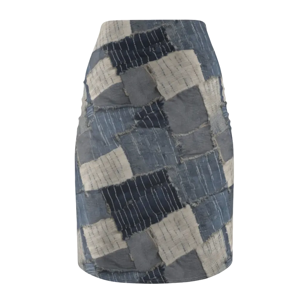 Indigo Mending on Pencil Skirt — Back