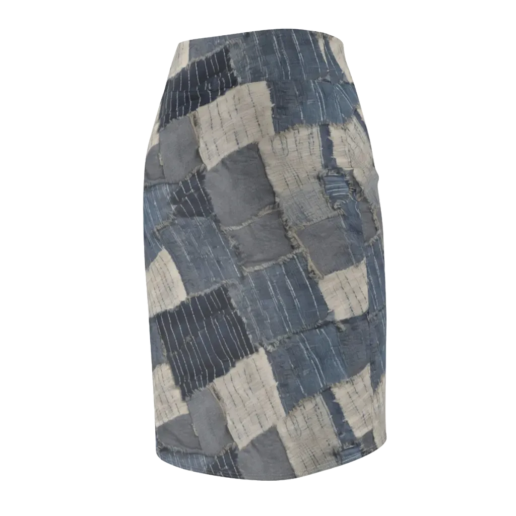 Indigo Mending on Pencil Skirt — Back Side