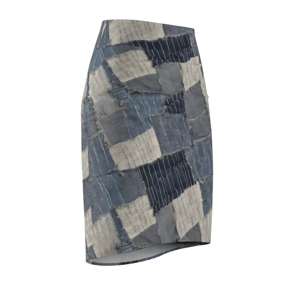 Indigo Mending on Pencil Skirt — Front Side