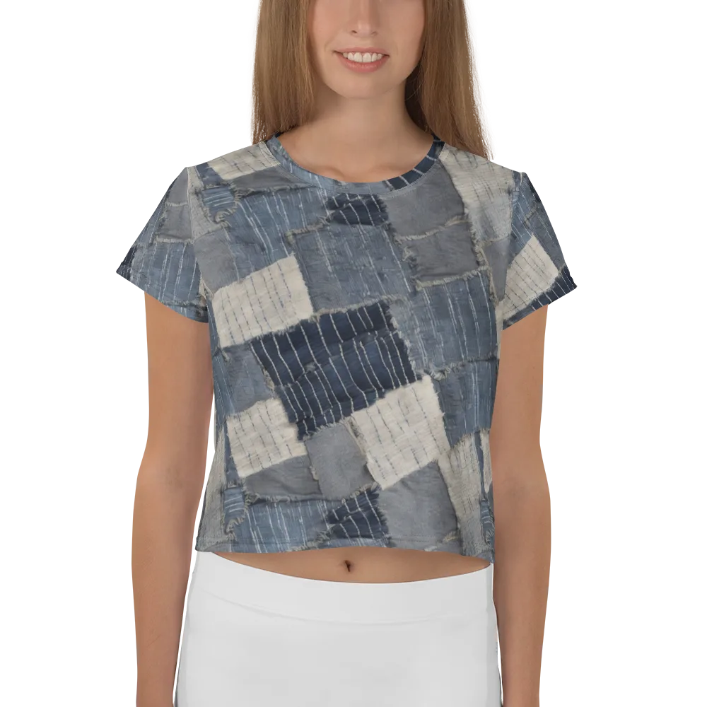 Indigo Mending on Crop Tee — Front