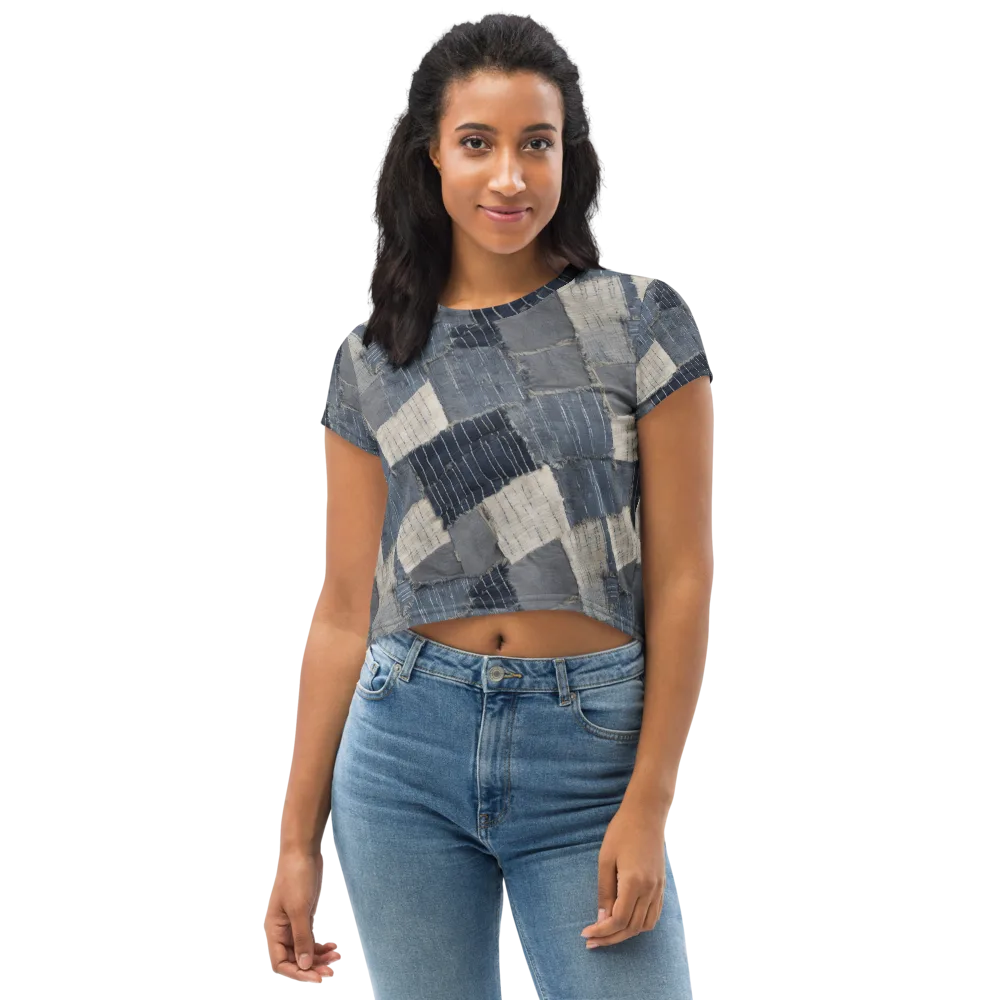 Indigo Mending on Crop Tee — Front