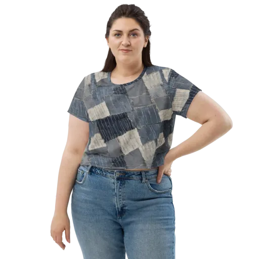 Indigo Mending on a Crop Tee