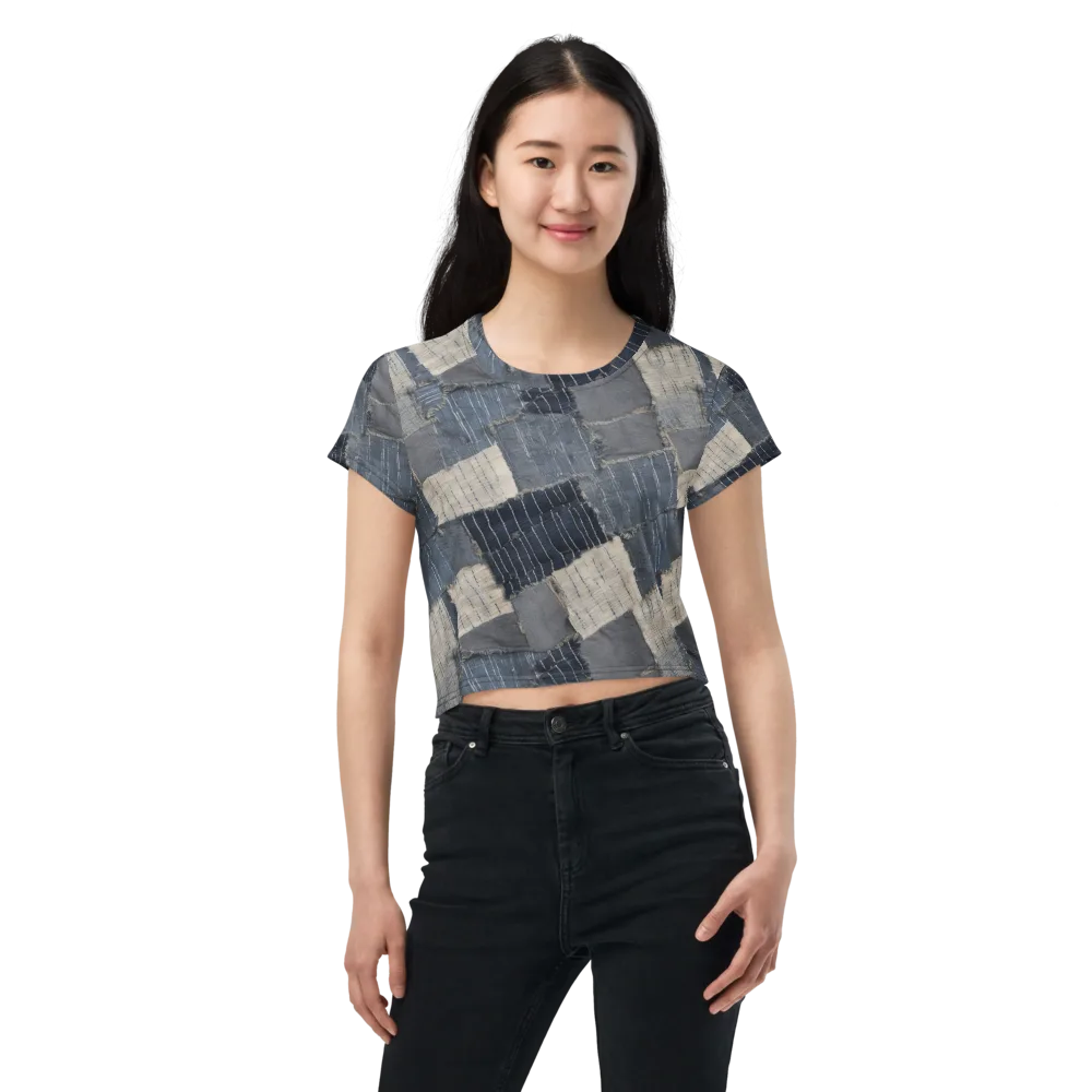 Indigo Mending on Crop Tee — Front