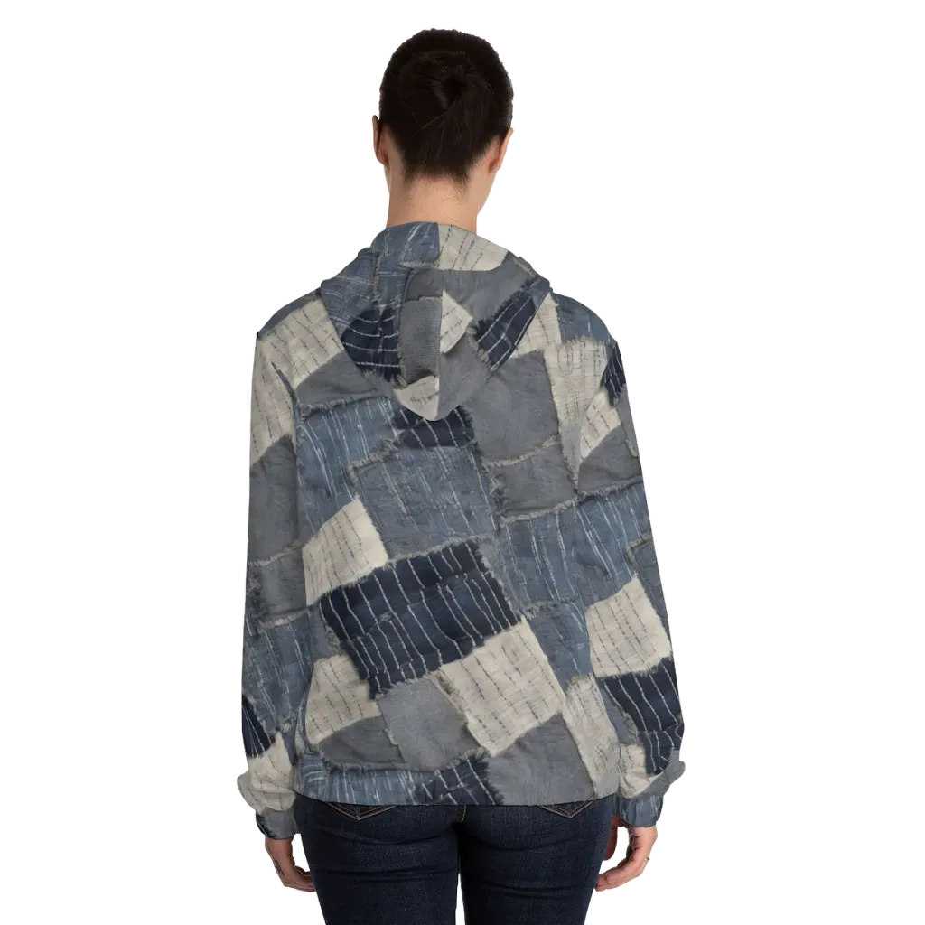 Indigo Mending on Women's Full-Zip Hoodie — Back On Person