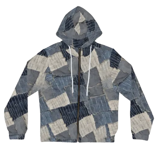 Indigo Mending on a Women's Full-Zip Hoodie