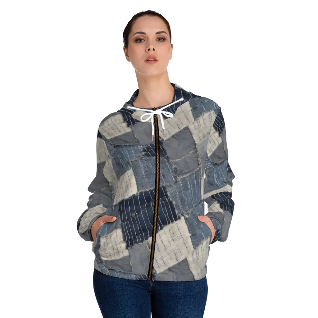 Indigo Mending on Women's Full-Zip Hoodie — Front On Person