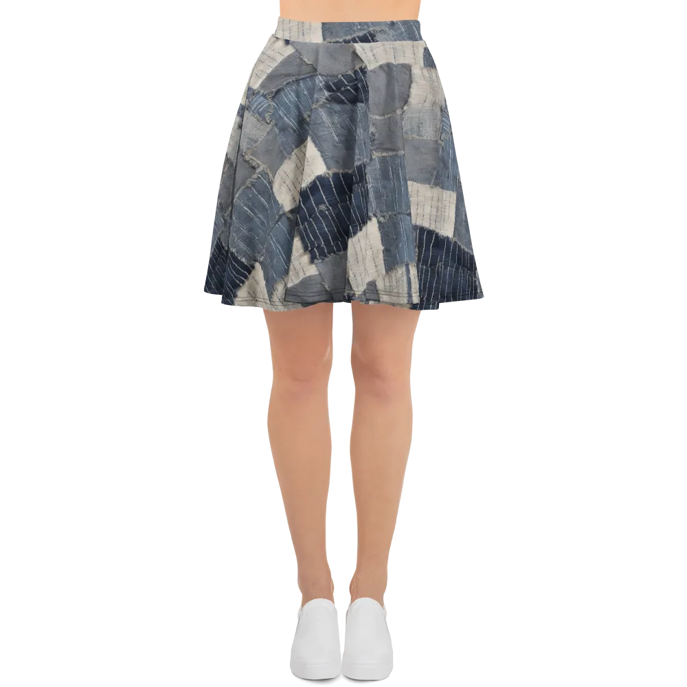 Indigo Mending on Skater Skirt — Front