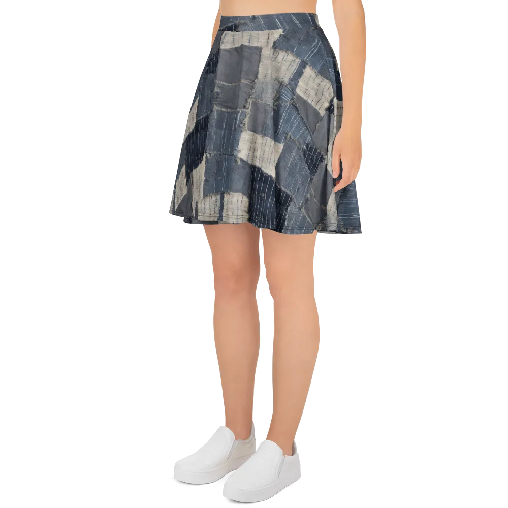 Indigo Mending on Skater Skirt — Left