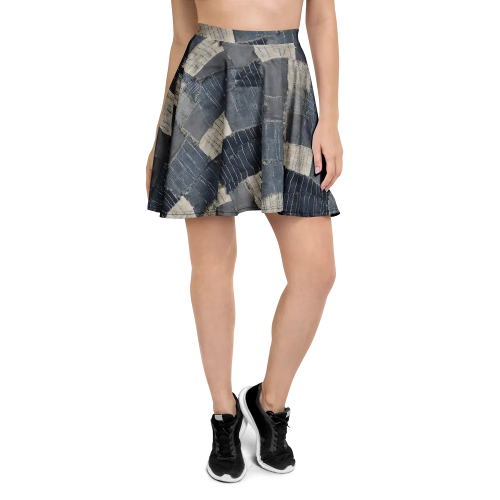 Indigo Mending on Skater Skirt — Front