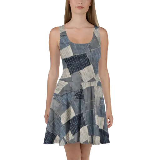 Indigo Mending on a Skater Dress
