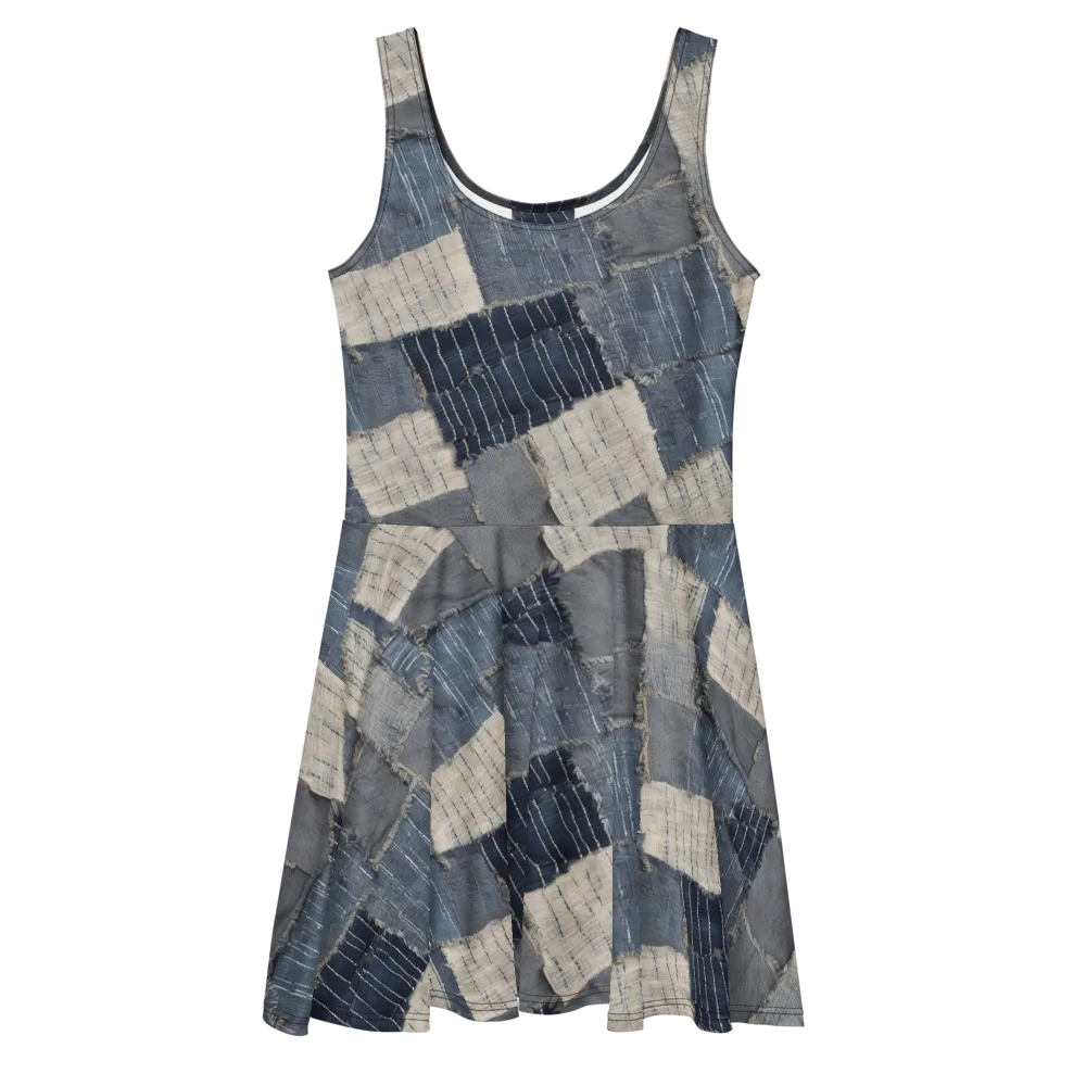Indigo Mending on Skater Dress — Front