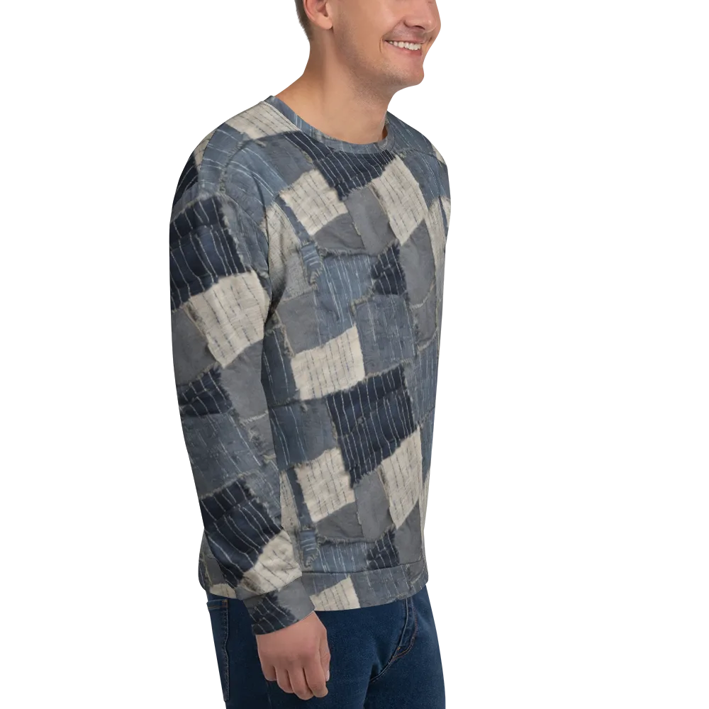 Indigo Mending on Sweatshirt — Right Front