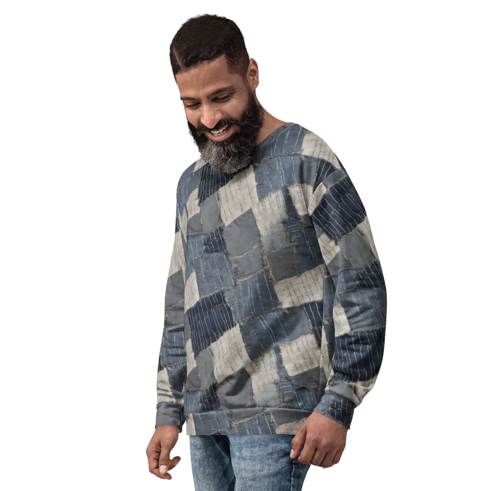 Indigo Mending on Sweatshirt — Left Front