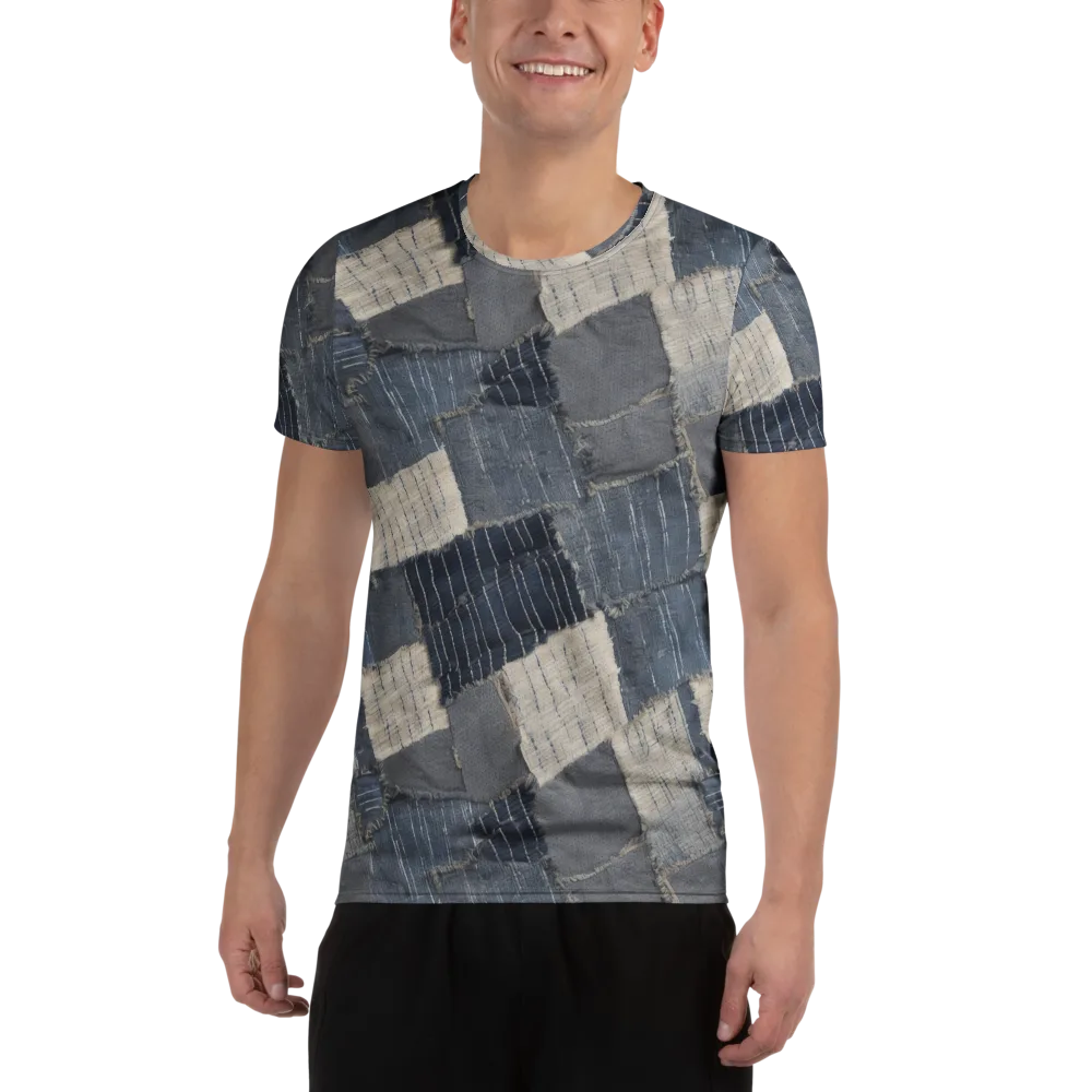 Indigo Mending on Men's Athletic T-Shirt — Front