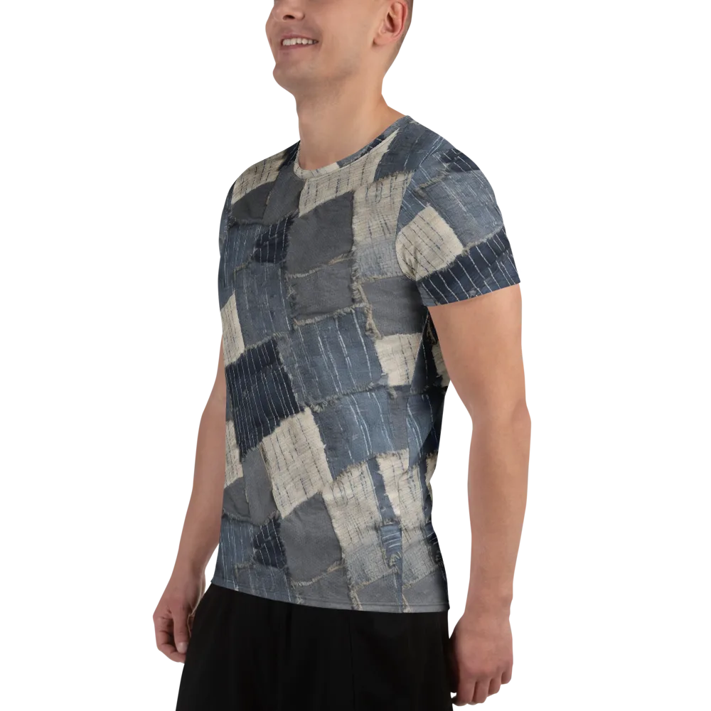 Indigo Mending on Men's Athletic T-Shirt — Left