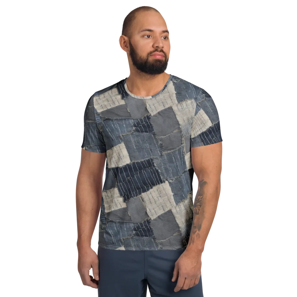 Indigo Mending on Men's Athletic T-Shirt — Front