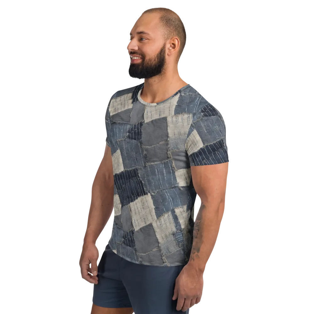 Indigo Mending on Men's Athletic T-Shirt — Left